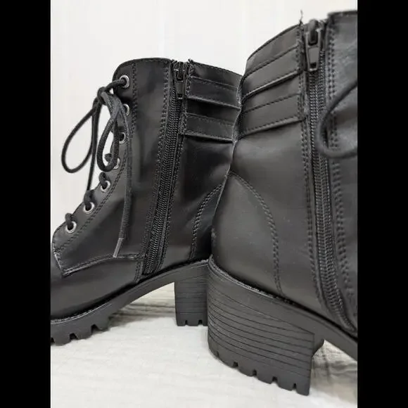 Steve Madden Vegan Leather Boot 10 Black Chunky Heel Combat Y2K Grunge Goth Punk - Picture 8 of 9